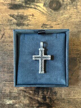David Yurman Large Chevron Cross Pendant w/ Pavé Black Diamonds - 41.5mm